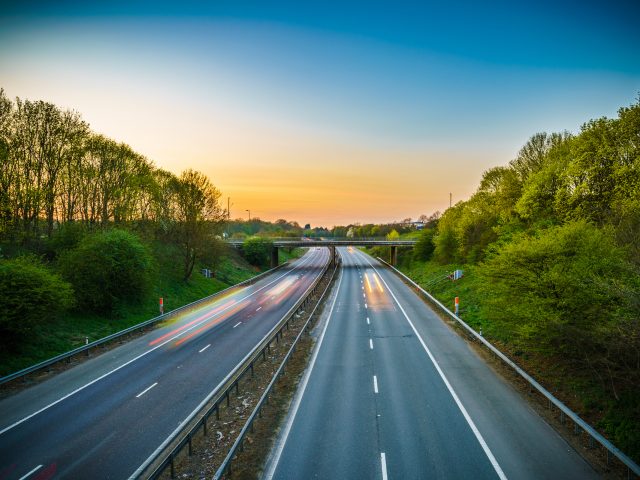 A1(M) motorway near Stevenage junction at sunset