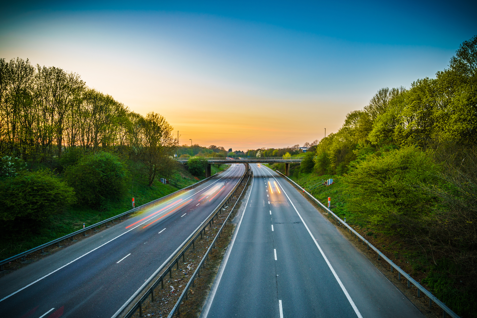 A1(M) motorway near Stevenage junction at sunset